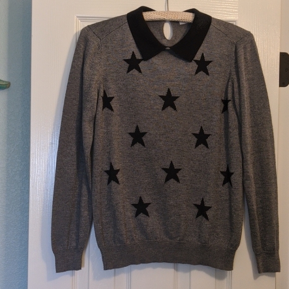 Lepsim grey and black star collared sweater S - Picture 1 of 3